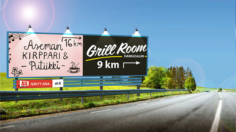 Liikennemainos AIL referenssi grill room aseman kirppari